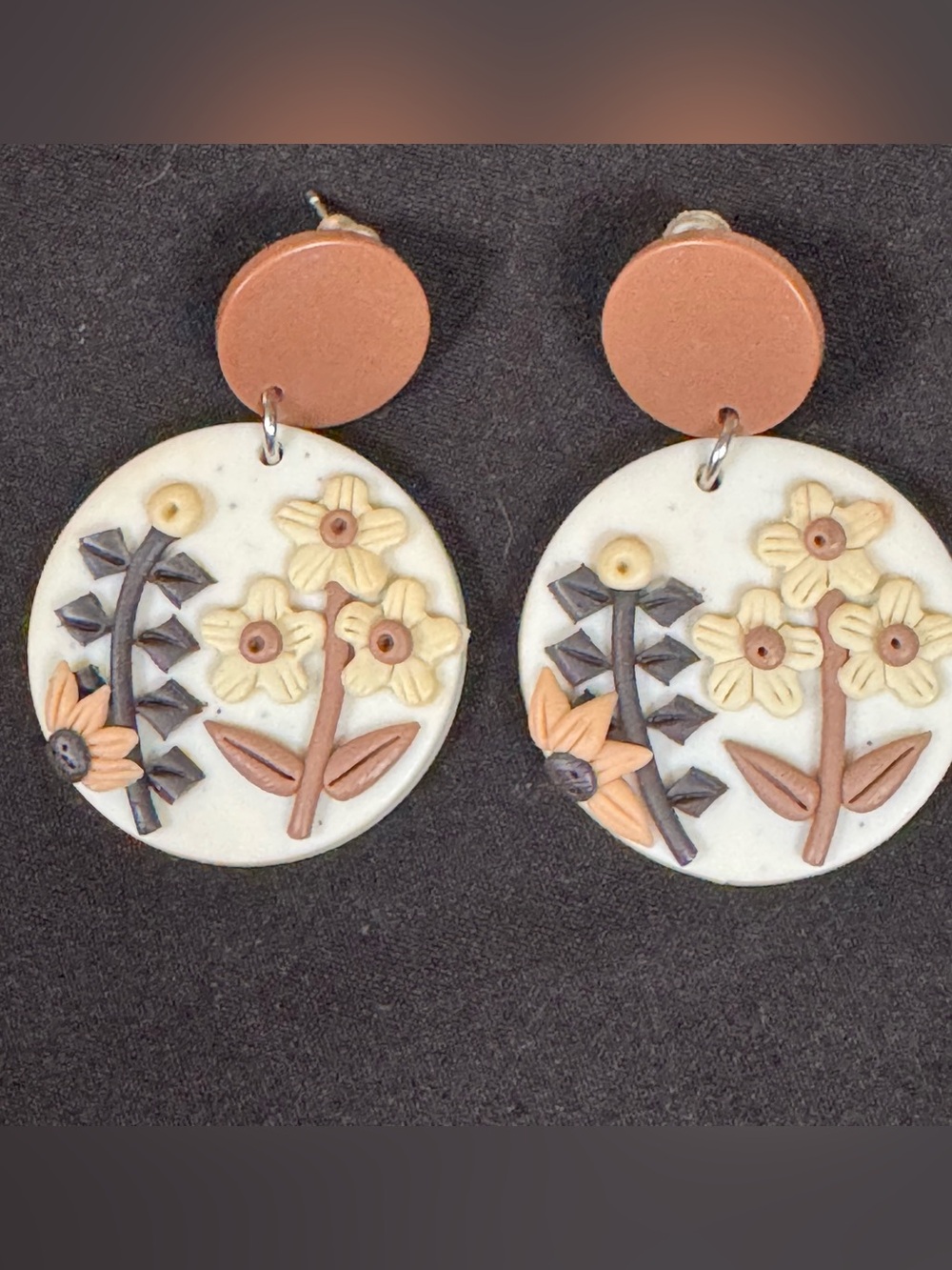 Handmade Floral  Drop Earrings in Cream and Peach